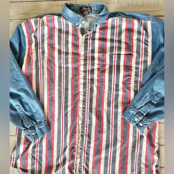Vintage Other - Vintage 90s Western Mens XXL Distressed Blue Striped Button Down Shirt 2XL